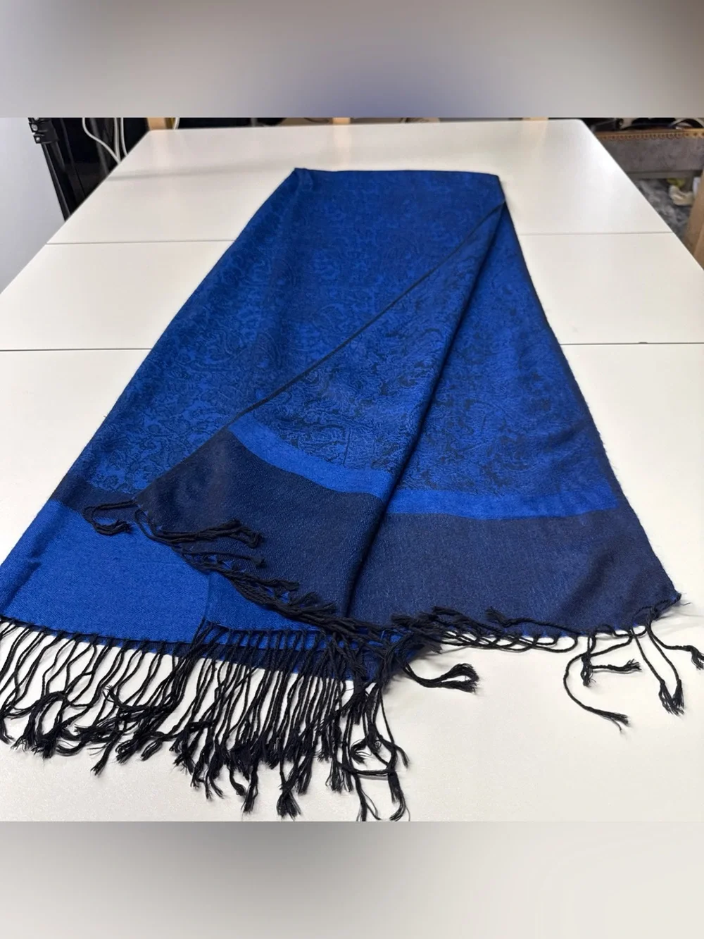 Pashmina Scarf Wrap Shawl Throw Blue‎ Paisley Fringe 26